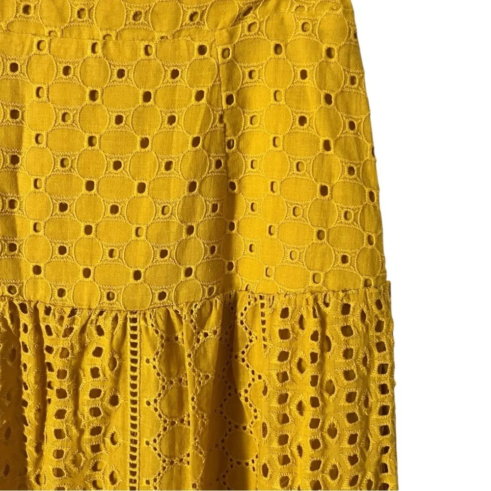 House of Harlow 1960 Size Small Mustard Yellow Eyelet Lace Tiered Midi Skirt - Picture 6 of 8